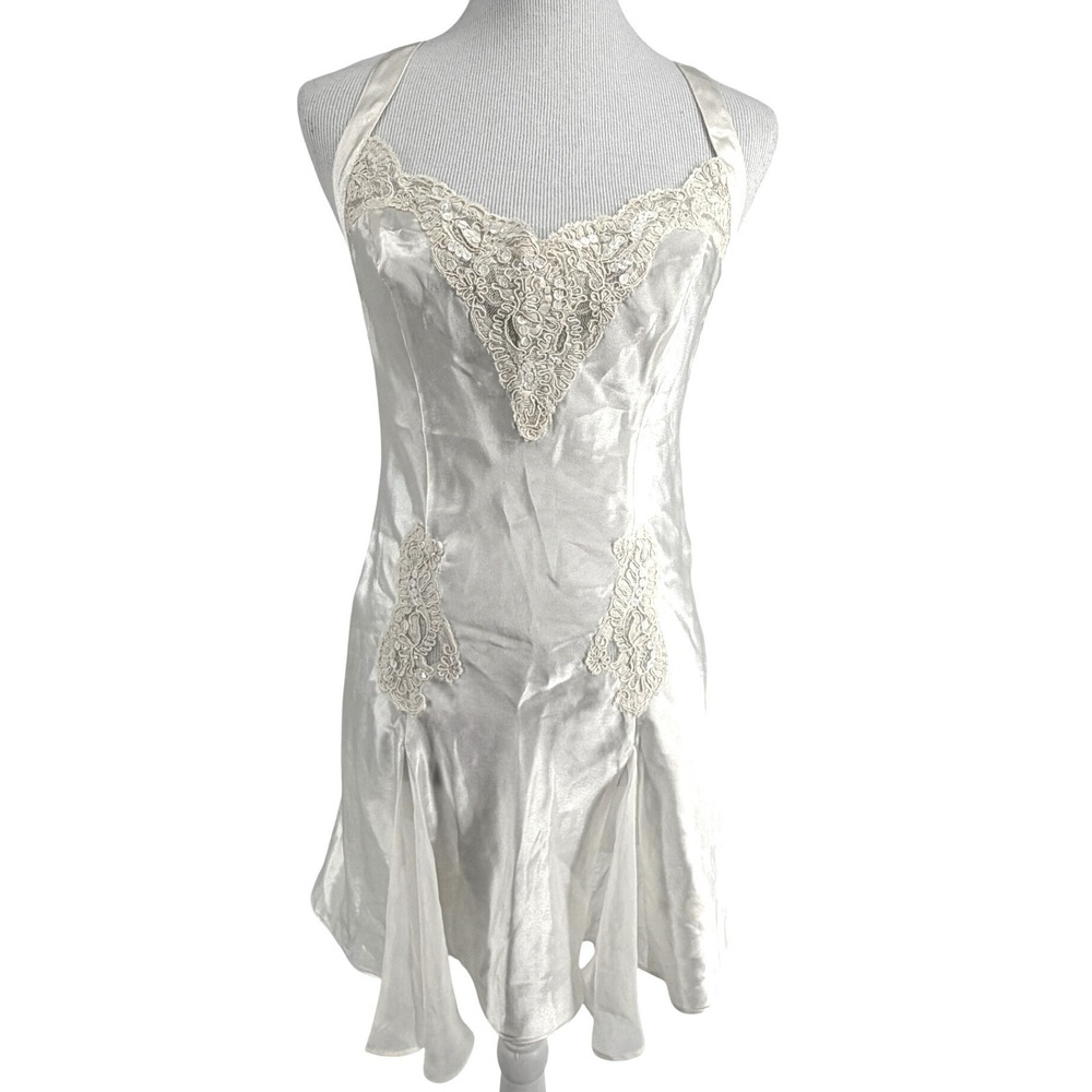 Victoria's‎ Secret Ivory Satin Lace Sequin Chemise Slip Dress Nightgown Medium
